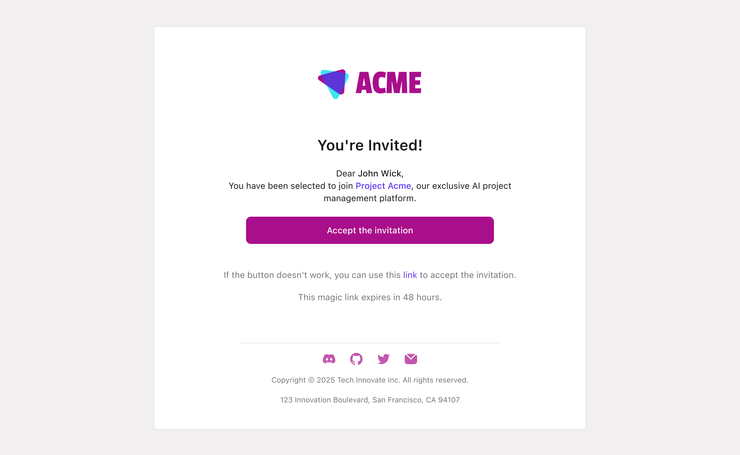 Invitation-only registration email template